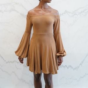 The Coffee Blouson Sleeve Skater Dress